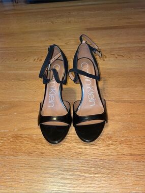 Calvin Klein Black Open-Toe Ankle-Strap Heels